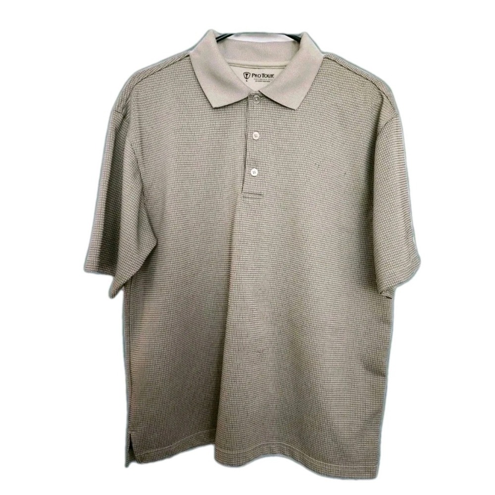 Pro Tour Performance Golf Men's Large Polo Relaxed Fit Tan Short Sleeve Stretch